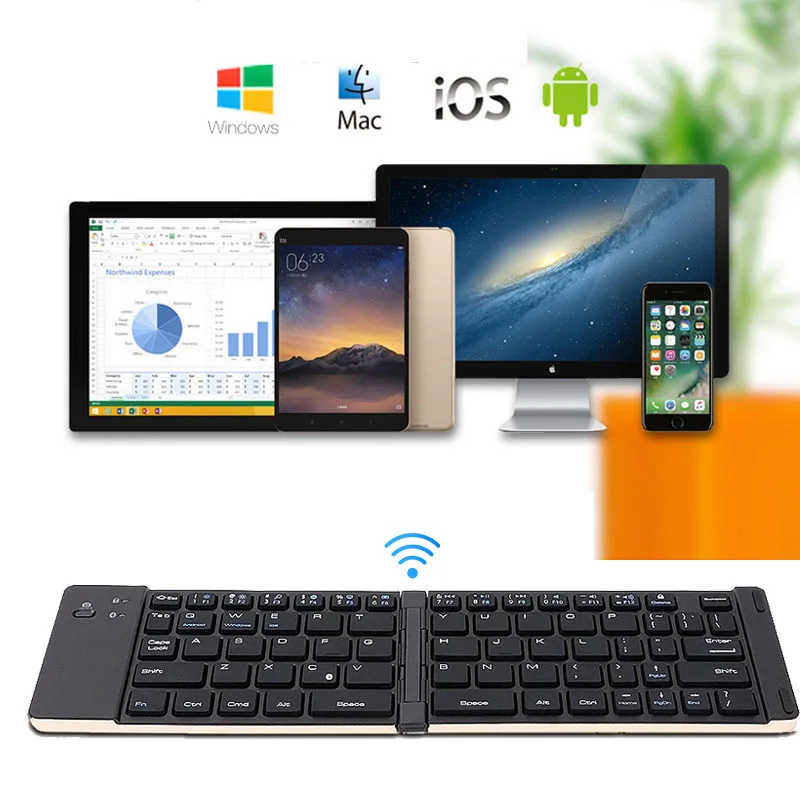 

Ultra Slim Foldable Wireless BT Keyboard With Touchpad Mini folding Keyboard for Window Android ios Tablet ipad 10m Transmission