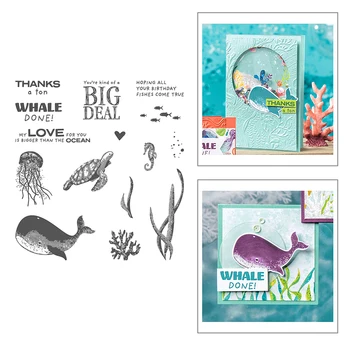 

2020 New Hot Ocean Animal Whale Sea Turtle Jellyfish Seaweed Stamps and Metal Cutting Dies Scrapbooking Foil Cut For Card Making