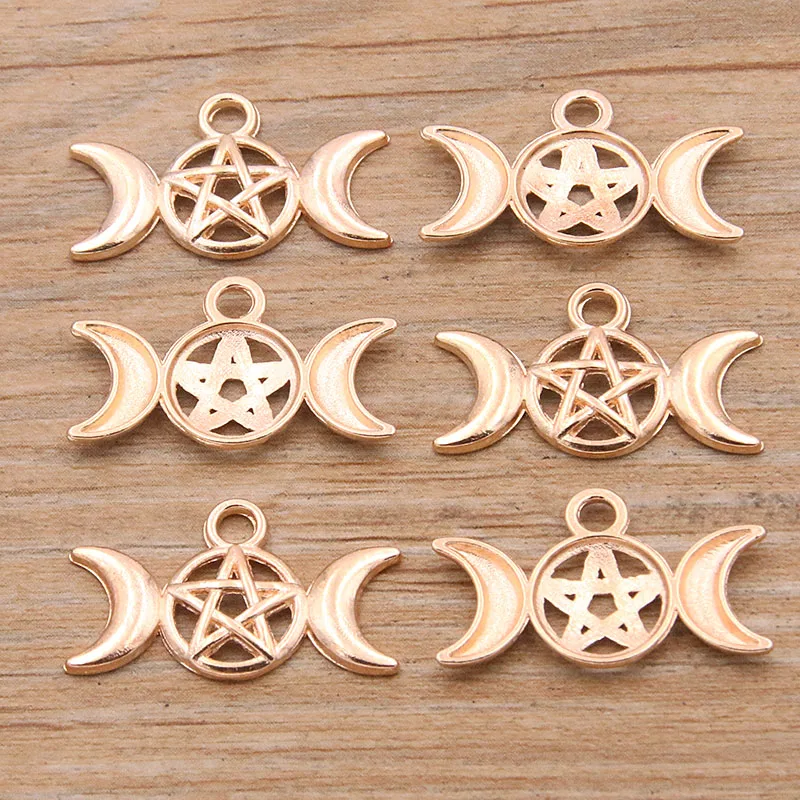 40Pcs 13*22mm 2 Color Zinc Alloy Vintage Hollow Out Round Pentagram Moon Connectors Pendants Jewelry Making DIY Handmade Craft