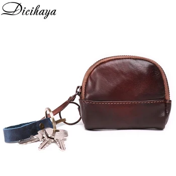 

Shell Style Coffee Leather Men's Women Coin Purse Genuine Leather Zipper Coin Wallet Fashion Key Holder Small Money Coin bag