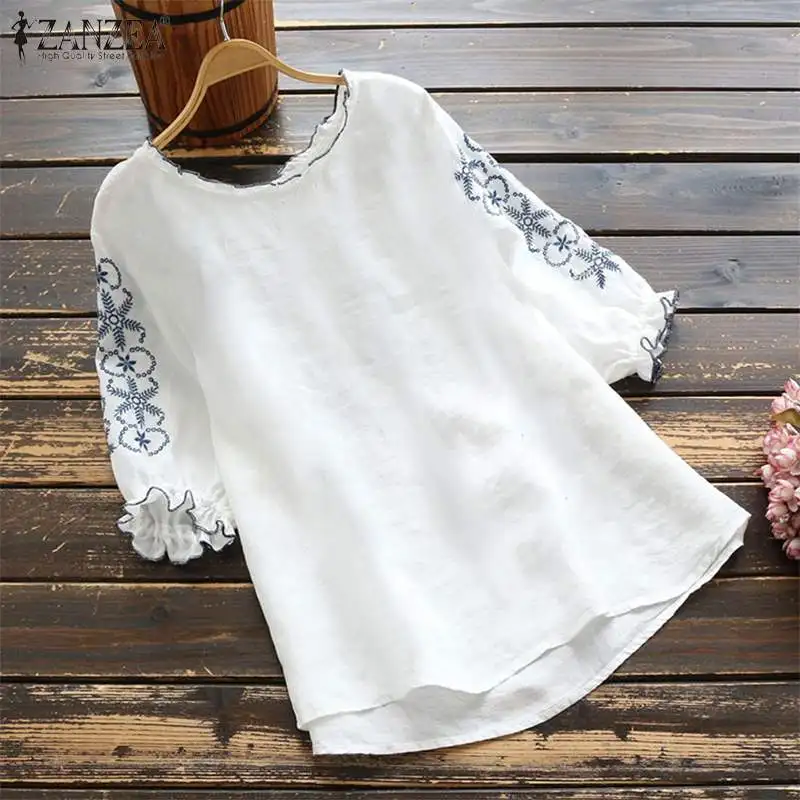 2020 ZANZEA Elegant Ruffle Shirts Women's Embroidery Blouse Casual Short Sleeve Tops Summer Blusas Female O Neck Tunic Plus Size 2020 ZANZEA Elegant Ruffle Shirts Women's Embroidery Blouse Casual Short Sleeve Tops Summer Blusas Female O Neck Tunic Plus Size