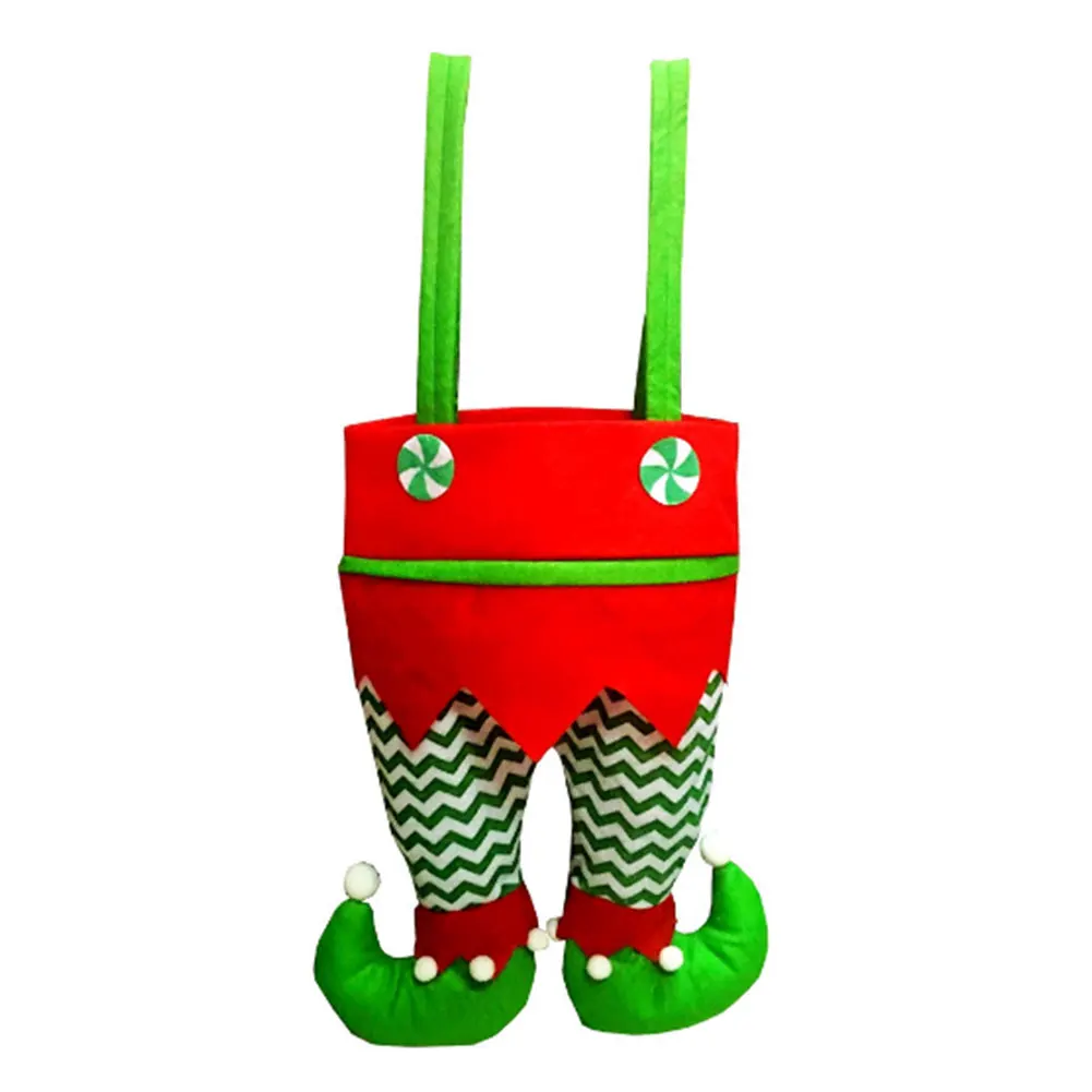 Christmas Elf Spirit Elves Candy Bag Sweet Sack Pouch Decorations Cute - Цвет: Green Stripes
