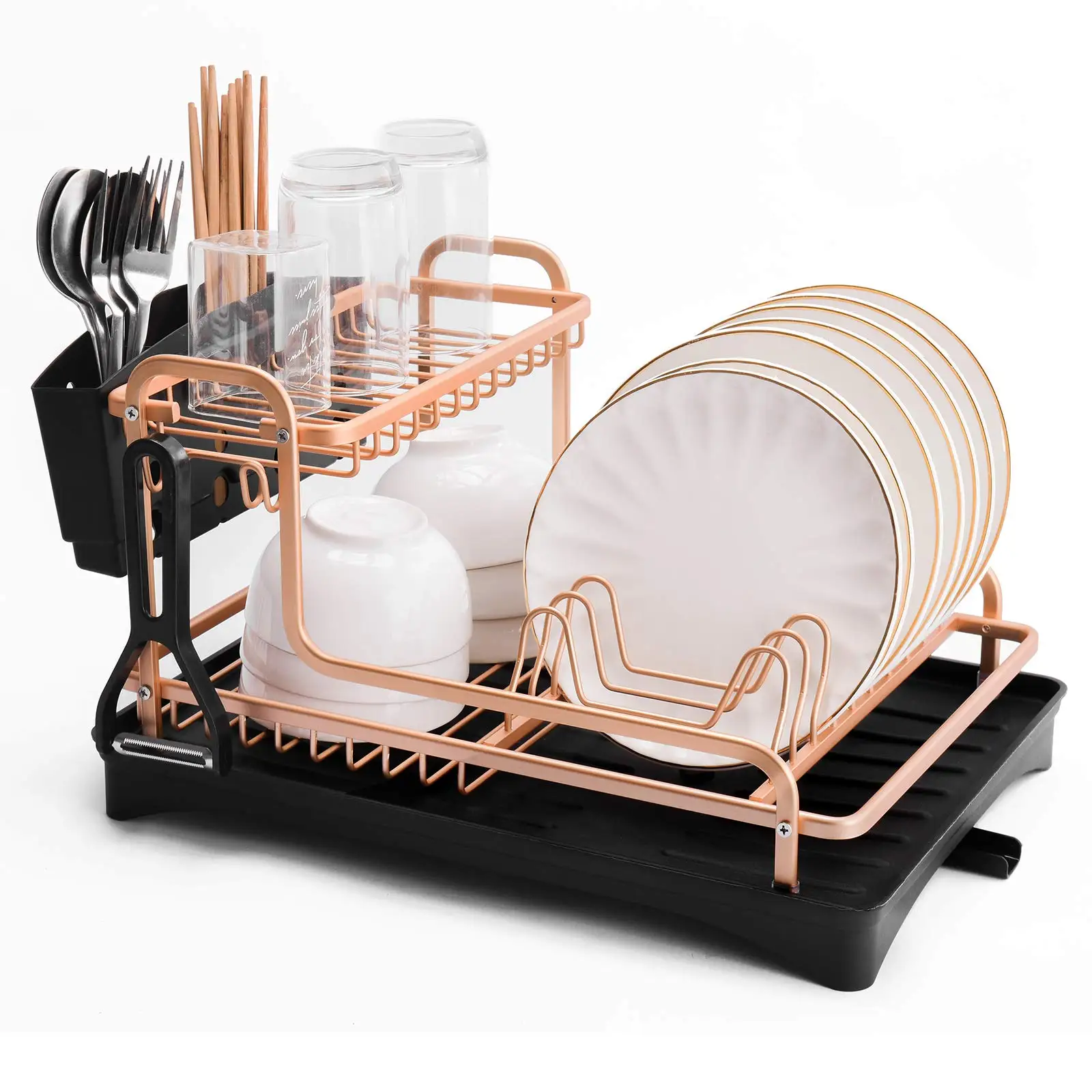 1/2 Tier Champagne Gold Aluminium Dish Drying Rack Kitchen Organizer Drainer  Plate Holder Cutlery Stainless Storage Shelf Sink - AliExpress