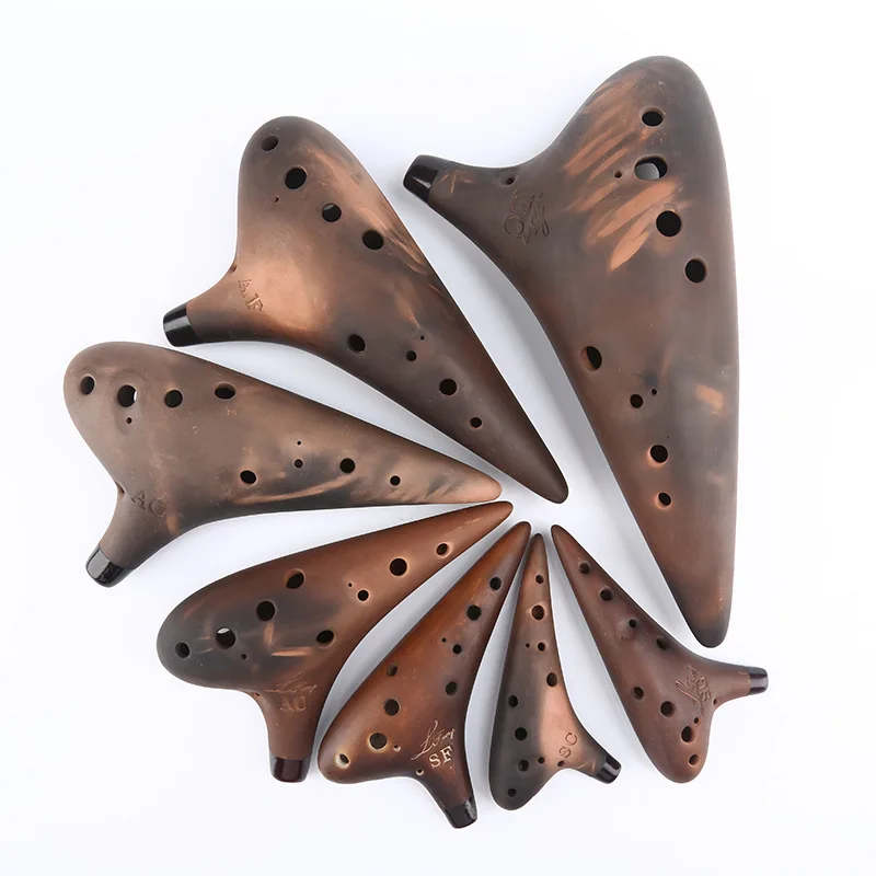Глянцевые Музыкальные инструменты с коричневыми полными клавишами Ocarina 12
