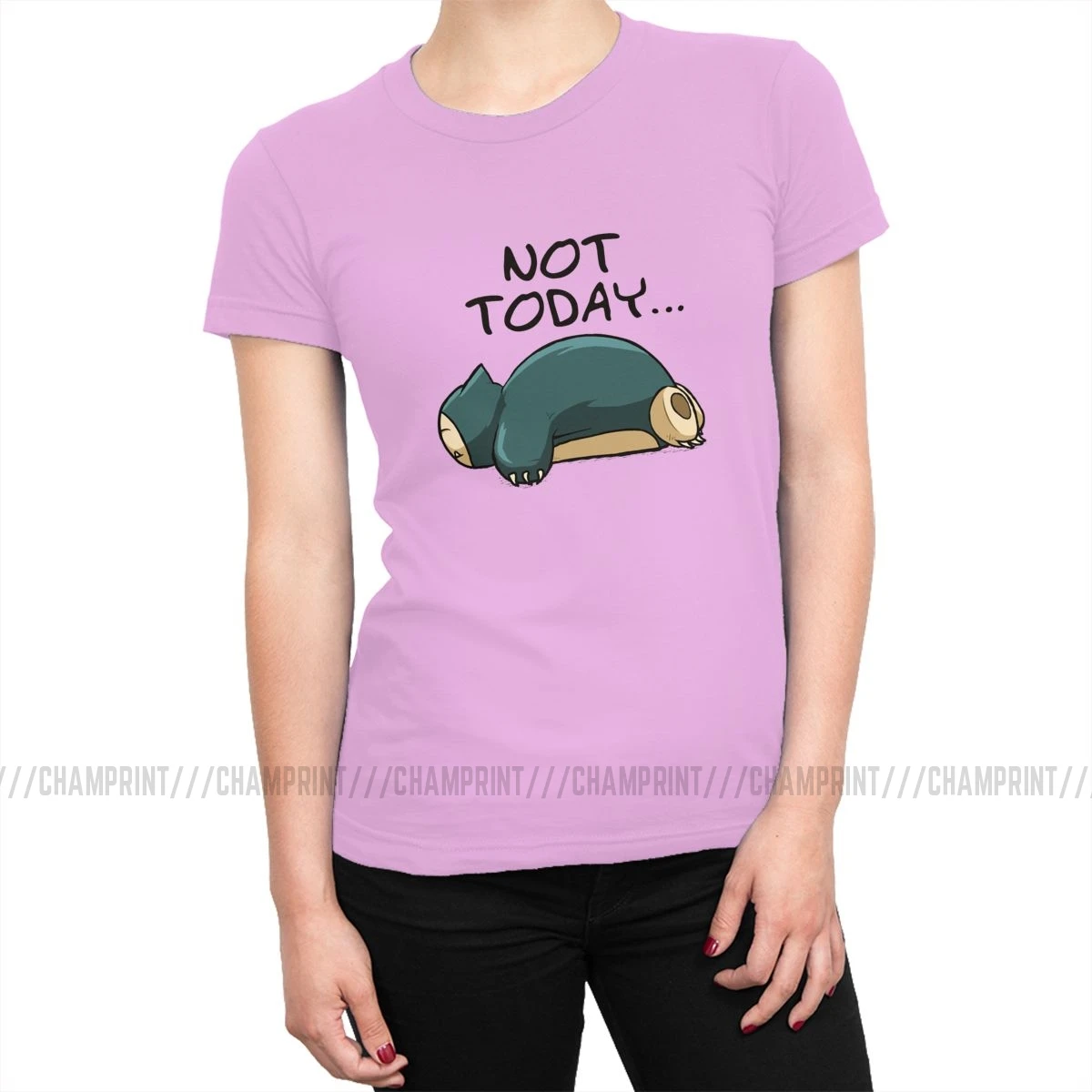 Женская футболка с аниме «Not Today Snorlax», футболка Tumblr, хлопковая футболка с коротким рукавом, топы, женская одежда в стиле панк размера плюс - Цвет: Розовый