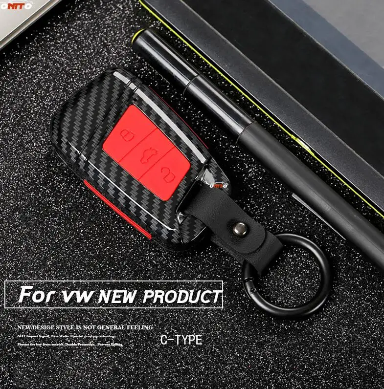 C Type Carbon red Автомобильный чехол для ключей для V-W Tiguan MK2 Magotan Passat B8 CC автомобильный Стайлинг авто ключ сумка углеродный волокнистый слой резины авто 3 кнопки - Название цвета: C Type Carbon red
