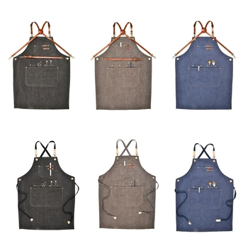 

Canvas Work Apron, Multifunction Tool Aprons with Pockets Back Cross Workshop Apron for Carpenters Gardener Barber Chefs