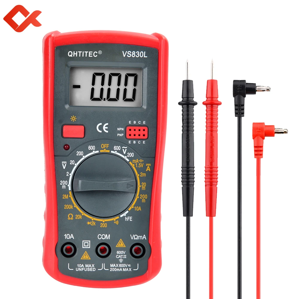 

QHTITEC VS830L Digital Multimeter AC DC Voltage Meter Test Volt Ohm Tester T-RMS Ammeter 1999 Counts Universal Cable Multimetro