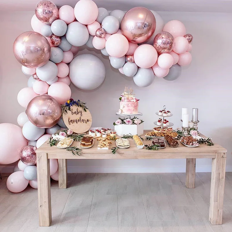 Macaron Balloons Arch Kit Pastel Grey Pink Balloon Garland Rose