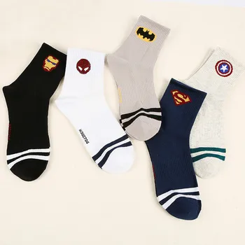 

New Marvel Comics Hero Ordinary Sock Cartoon Iron Man Captain America High Temperature Stitching Pattern Casual Men's Socks
