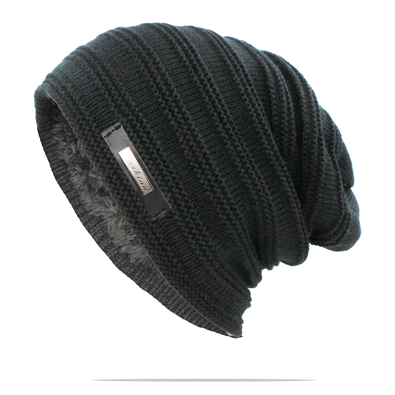 Черный ALTOBEFUN Skullies Beanie, Мужская зимняя шапка из искусственного меха, Теплые Мешковатые вязаные шапочки для взрослых, вязаная Толстая шапка для женщин, шапки BHT145 - Цвет: Черный