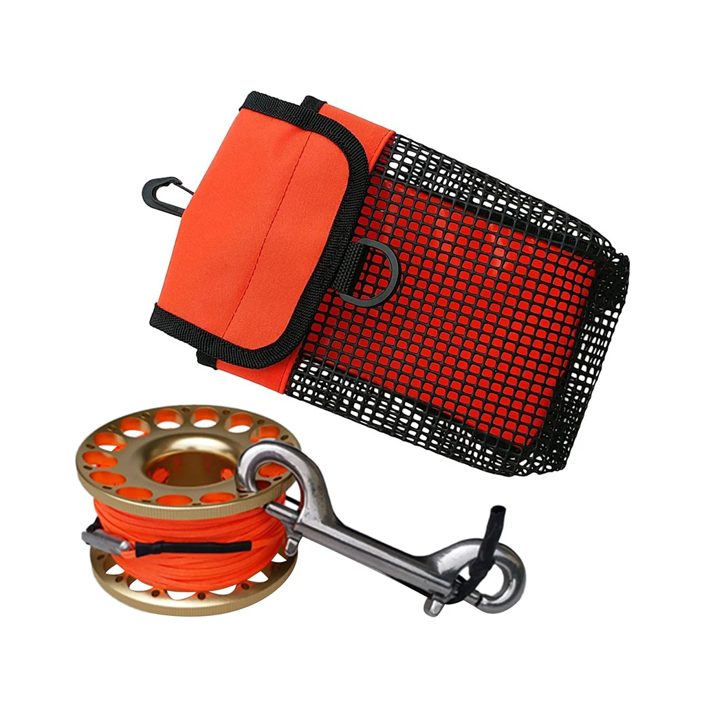 Perfeclan подводное плавание Finger Reel& Mesh gear Сумка Для Сноркелинга/Freediving Mesh Bag Finger Spool - Цвет: Orange 98FT Finger