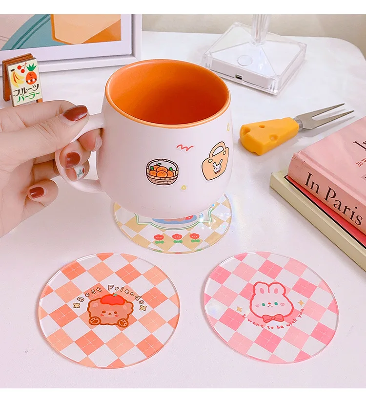 Kawaii Coaster Acrylic Creative Ins Water Cute Bunny Household Tableware Mat Dormitory Non-slip Insulation Tea | Дом и сад