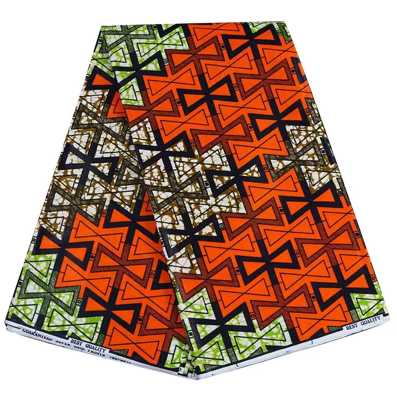 Оранжевая африканская ткань хлопок восковая набивная ткань оптом Геометрическая набивная ткань Анкара африканская восковая хлопковая ткань