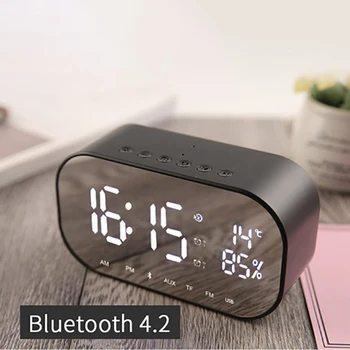 

Wireless Bluetooth Speaker Alarm Clock Bedside speaker Fashion Mirror Design Home Portable USB Speakers 1800mAh Stereo Subwoofer