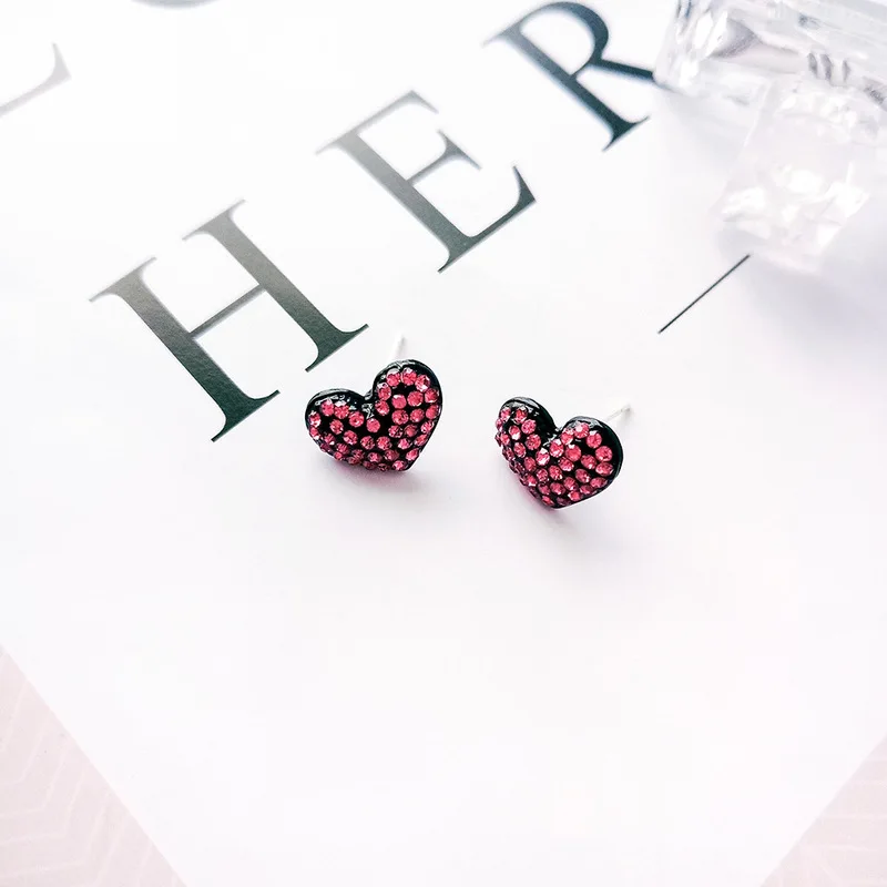 Женские серьги в виде сердца розовые стразы японском и корейском стиле вечерние