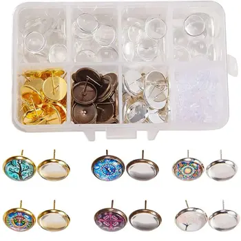 

12mm DIY Stud Earrings Blanks with Glass Cover Cabochon Setting 3 Colors Alloy Earring Bezel Trays for Jewelry Making Hot 2020