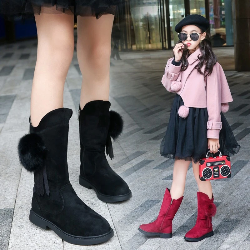 Zapatos para niñas 2019 moda Otoño Invierno botas niños pequeñas Grandes botas de cuero sólido cálido para niños botas de media pantorrilla|Botas| AliExpress