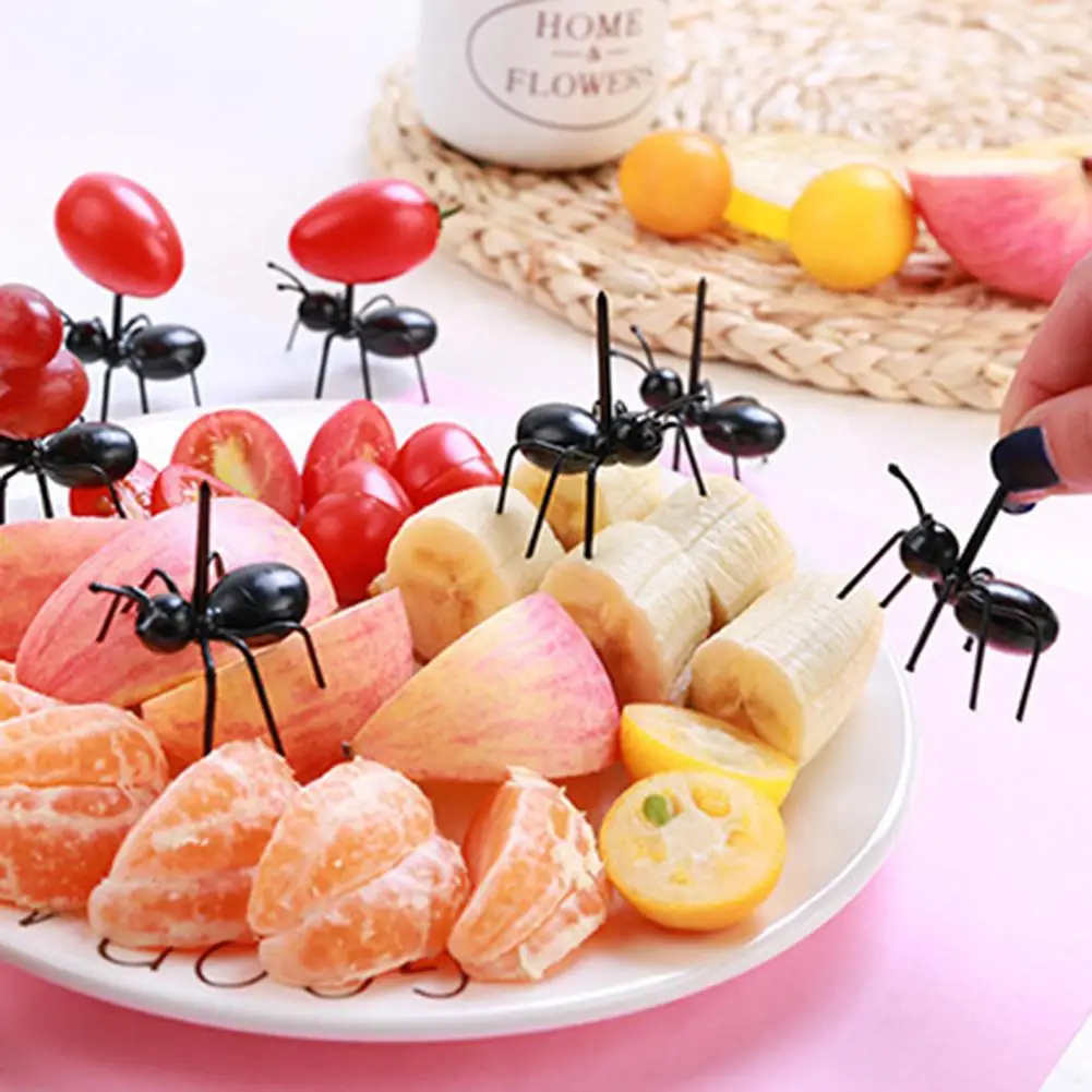

12Pcs Mini Cartoon Ant Fruit Fork Tableware Cake Dessert Food Pick Toothpicks tableware animal food fork ant toot
