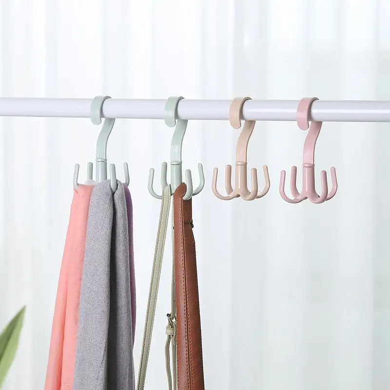 

4 Claw 360 Degree Rotatable Multi-Function Rack Clothes Tie Belt Plastic Closet Storage Hooks Handbag Bag Holder Space Saving
