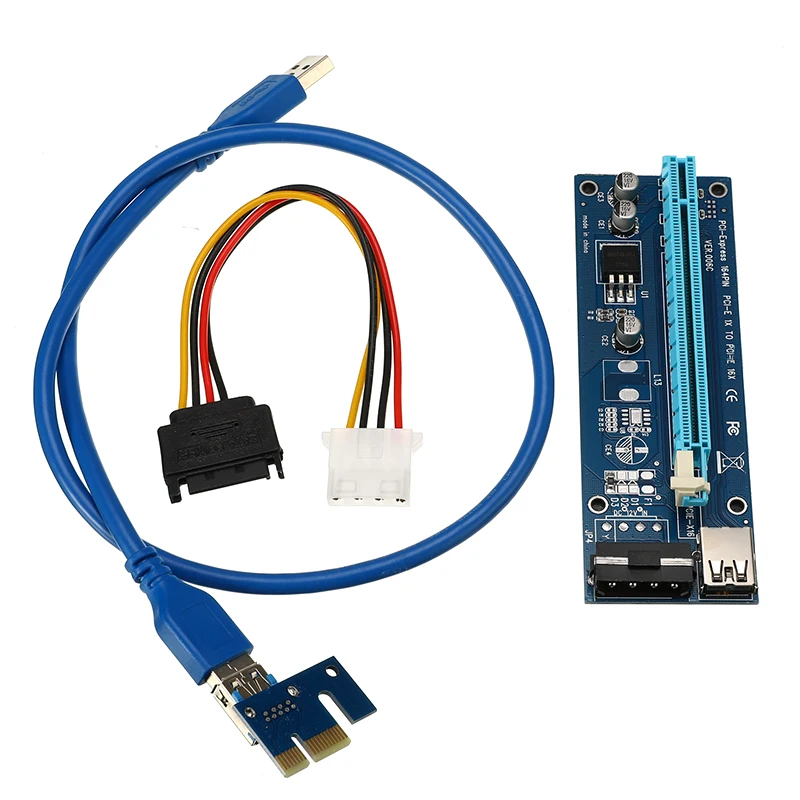 High Quality PCI Express Cable PCI-E 1X to 16X Riser Card Extender SATA 15 Pin to 4 Pin IDE Power Supply for Bitcoin Mining