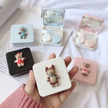 

1 Pairs Cartoon 3D Bear Contact Lens Case With Mirror Kit Travel Leakproof Contact Lens Container For Women And Men