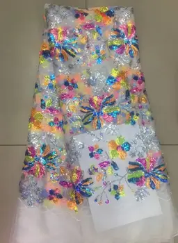 

2020 New French Nigerian sequins net lace,African tulle mesh Sequence lace fabric high quality for wedding dress 5yards/lot