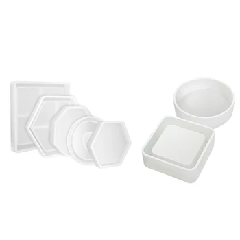

2Pcs Transparent Silicone Round Square Ashtray Mould Mould Square & 5Pcs Diy Silicone Mold Included Square Hexagon Circle Octago