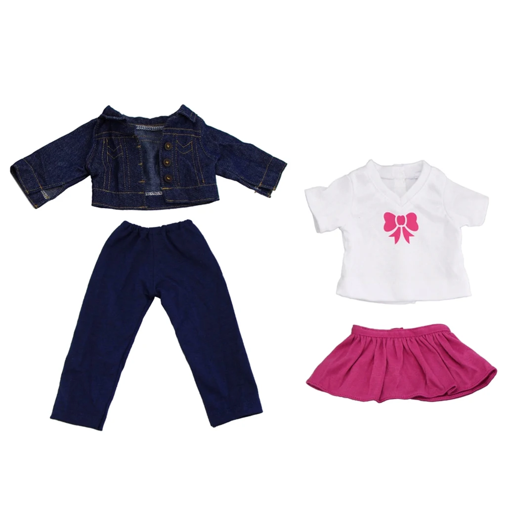4pcs Jeans Suit Clothes For 18 inch  Doll Our Generation Doll Shirt Tops Outfits Jacket Trousers Pants Dress Skirt Shoes Accs