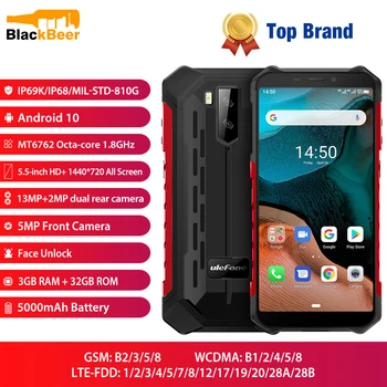 Перейти на Алиэкспресс и купить Водонепроницаемый смартфон Ulefone Armor X5, экран 5,5 дюйма, MT6762, восемь ядер, IP68, Android 10,0, 3 ГБ, 32 ГБ, nfc, 4G LTE мобильный телефон