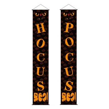 

Print Word Halloween Porch Sign Outdoor Indoor Hanging Sign With Pumpkin Bat Skull Pattern For Halloween Party Decors12