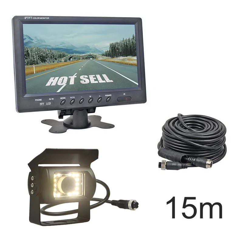 DIYKIT 9 дюймов 4-контактный автомобильный монитор заднего вида монитор Водонепроницаемый светодиодный CCD Автомобиль Камера для автобуса лошадь прицеп, дом на колесах - Название цвета: 15M