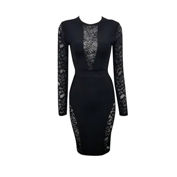 

Bandage Party Dress 2020 Spring Summer Dress Long Sleeve Bodycon Mini Dress Vestido Elegant Celebrity Lace Dress