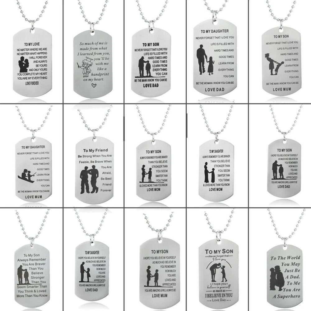 Dog Tag Mother Father Daughter Son Stainless Steel Pendant Family Necklace W