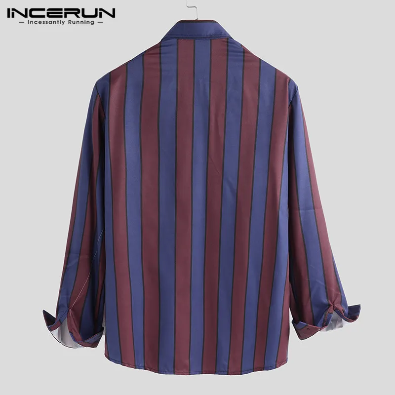 Skup INCERUN 2019 koszula w paski mężczyźni z długim rękawem wysokiej jakości Lapel Neck Camisa moda Business Casual marka koszule męskie ulicy S 5XL