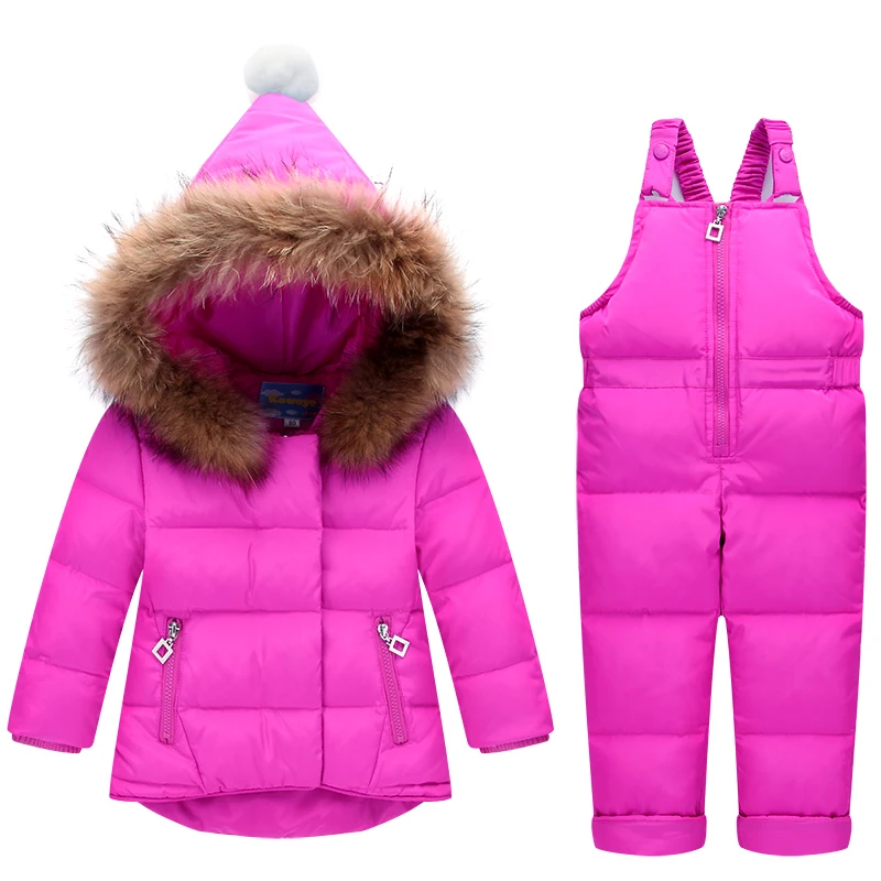 Детская одежда; пуховое пальто для мальчиков и девочек; Детский Теплый зимний комбинезон; верхняя одежда+ комбинезон; комплект одежды; Детские Зимние куртки в русском стиле - Цвет: Арбузно-красный