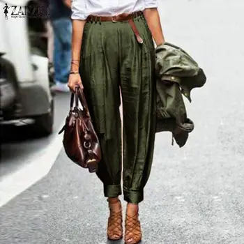 

Women Elegant Long Turnip Trousers ZANZEA Spring Solid Work Office Harem Pants Casual Vintage High Waist Lantern Pantalon Female