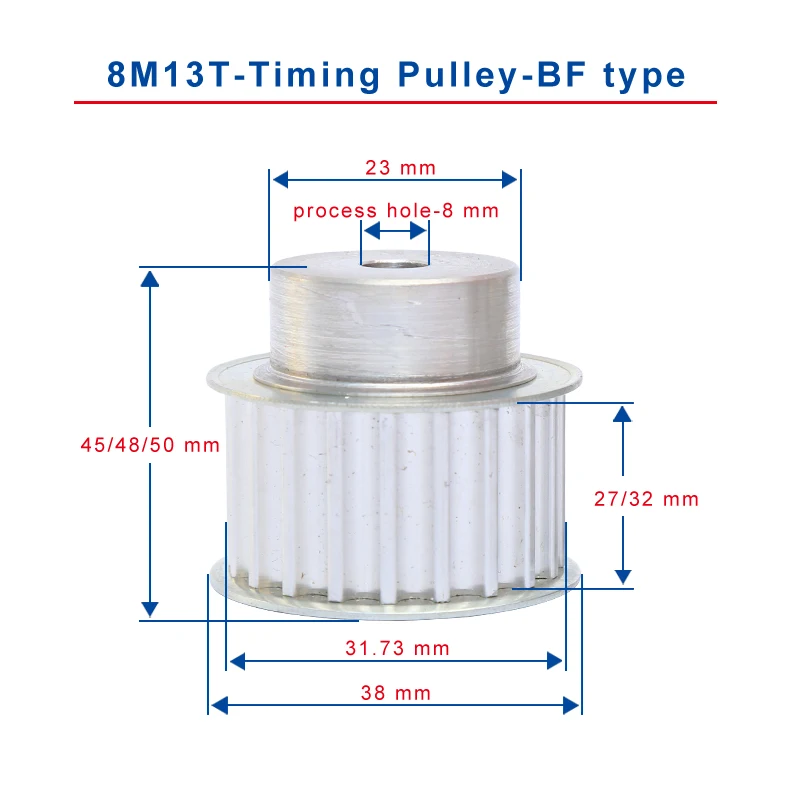 

8M 13T Timing Pulley Process Hole 8 mm Teeth Pitch 8 mm Aluminum Pulley Wheel Slot Width 27/32 mm For 25/30 mm 8M Timing Belt