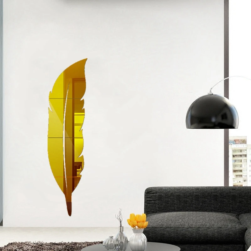 

3D DIY Feather Pattern Acrylic Mirror Effect Sticker Wall Sticker Mirror Surface Wall Stickers Home Wall Decoration
