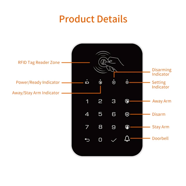 Staniot 433Mhz tastiera Touch Wireless 2Pcs RFID Card Arm o disinserimento tastiera Password per sistema di allarme di sicurezza domestica intelligente Tuya,Vendita calda in Italia, adatto per host antifurto 2G/GSM/4G 2