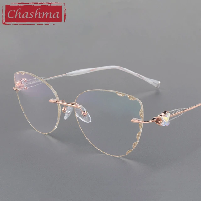 Butterfly Style Transparent Lenses Titanium Female Eyewear Diamond