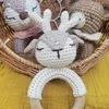 Handmade Baby Wooden Teether DIY Crochet Deer ELK Rattle Newborn Rodent Teething Ring Mobile Gym Educational Toys for Kids 2