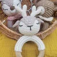 Handmade Baby Wooden Teether DIY Crochet Deer ELK Rattle Newborn Rodent Teething Ring Mobile Gym Educational Toys for Kids 2
