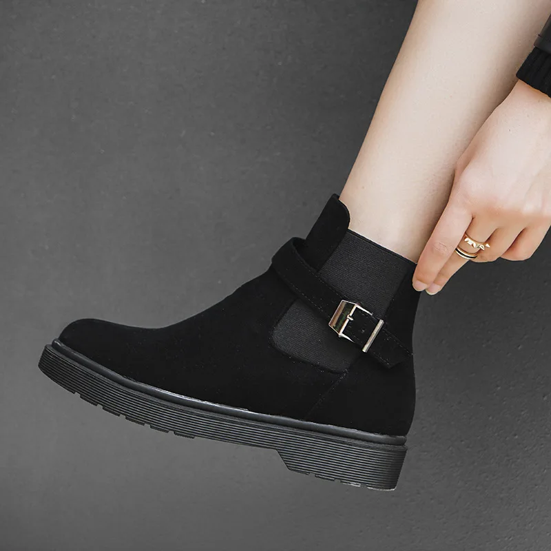 

2019 New Style Versatile British Style Students Autumn & Winter plus Velvet Flat Short Boots Children Large Size Martin Boots Wo