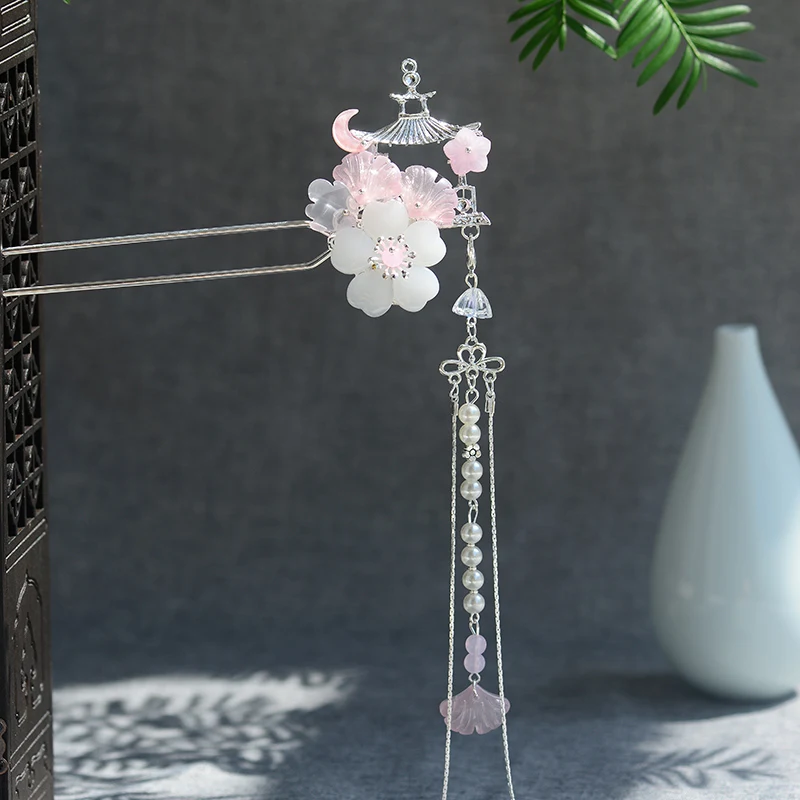 Left Kanzashi Китайский старинный стиль Kanzashi кисточка Шпилька, которая сотрясается при ходьбе аксессуары для волос Hanfu корона для волос ручной работы волосы палочки для волос украшения - Цвет: Left Kanzashi