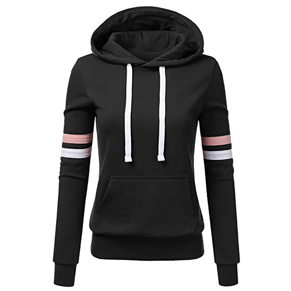 Sudadera con capucha para Mujer, de manga larga a rayas, con bolsillo