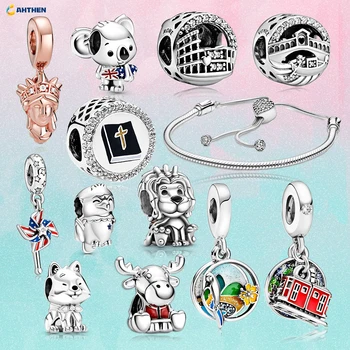 

2020 National Theme 925 Sterling Silver 12 Types of Nation Icons Beads&Damgle Charms fit Brand Original Bracelet Women Jewelry