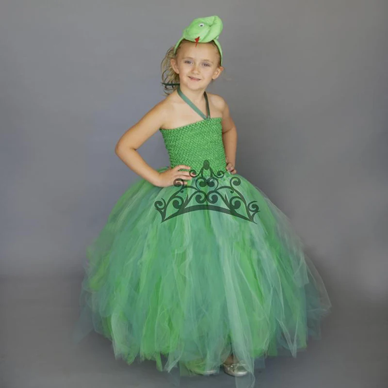 Green Snake Girls Tutu Dress with Headband Cute Wild Reptile Pageant Gown Halloween Costume Kids Baby Cosplay Dress Up Clothes (3)