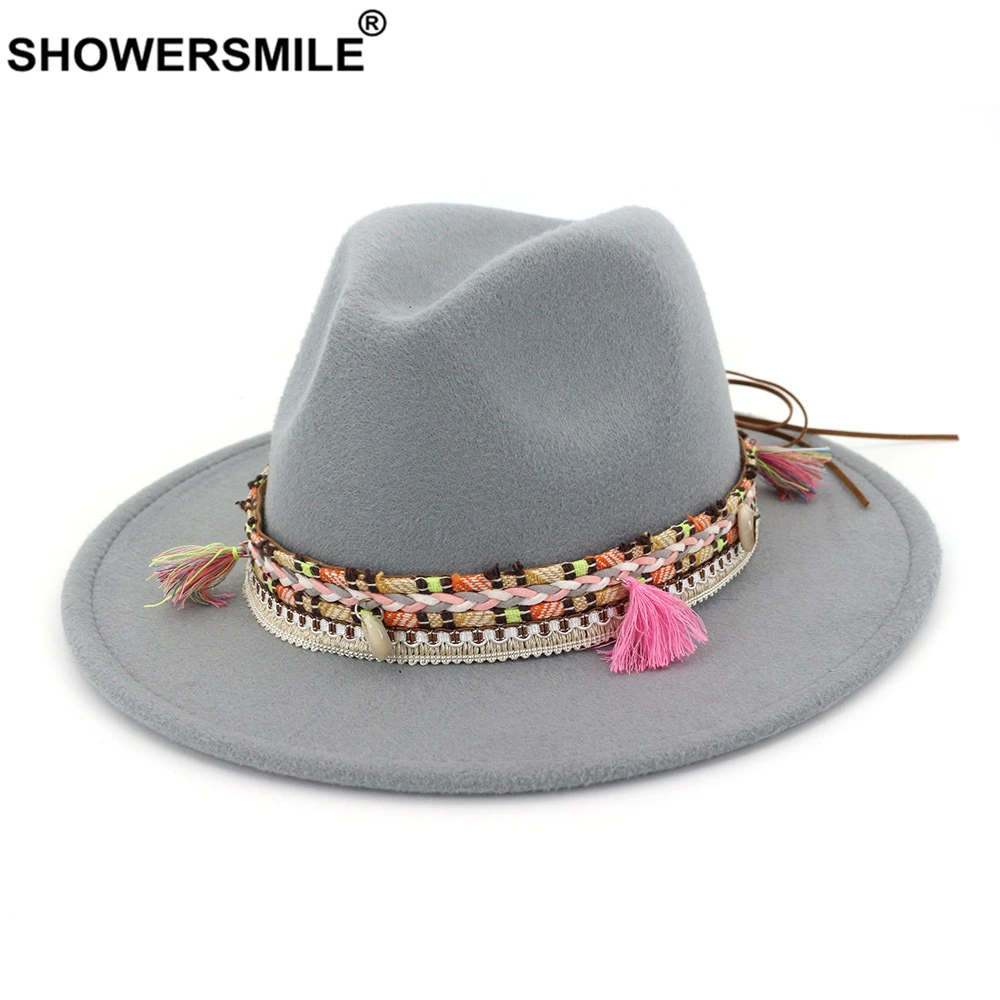 SHOWERSMILE Женская фетровая шерстяная армейская зеленая свиная пирожная шляпа женская национальная Ретро Осенняя зимняя Классическая Дамская шляпа Трилби