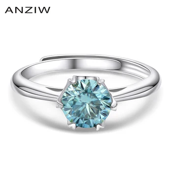 

White/Blue 1ct Round Cut Moissanite Diamond Solitaire Ring 925 Sterling Silver Women Engagement Wedding Moissanite Ring